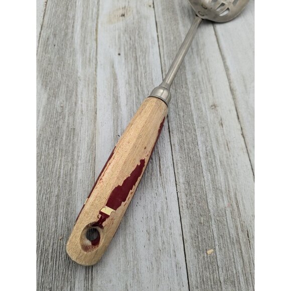 Vintage A&J Slotted Serving Chromium Plated Spoon Wood Handle 12" - Picture 3 of 8